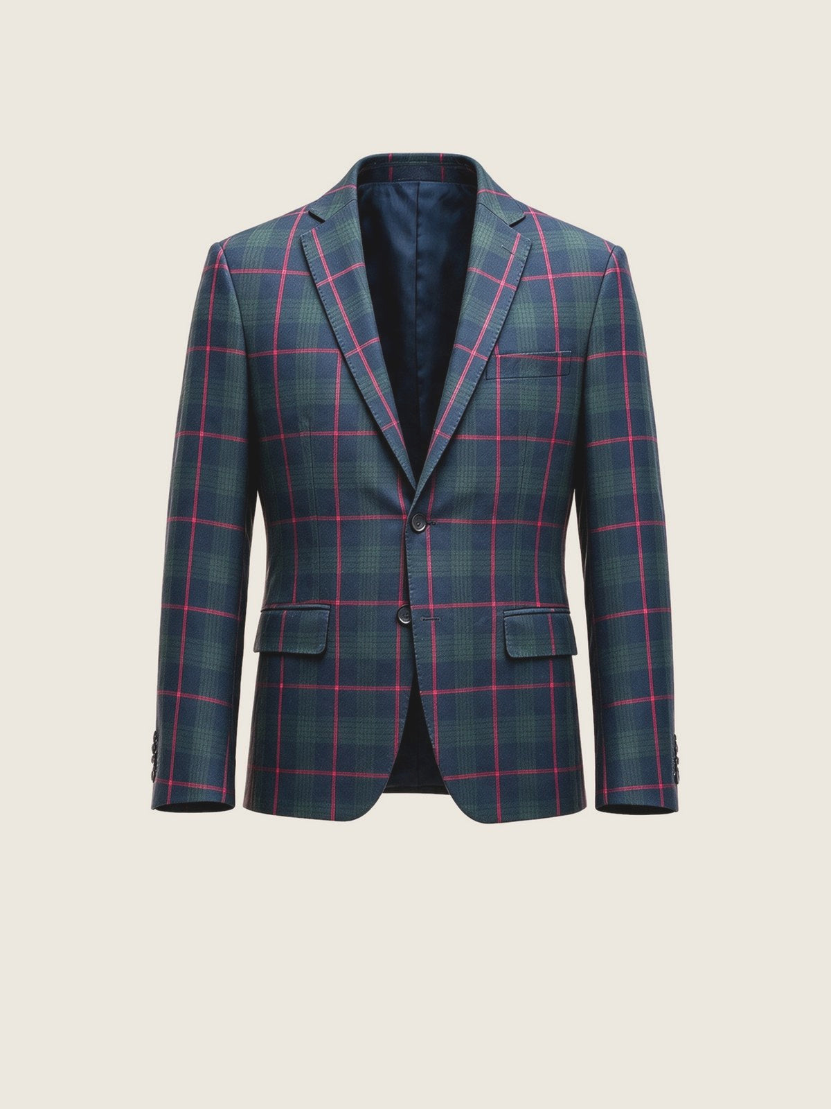Blazer, Navy Green Plaid, front view on a plain background