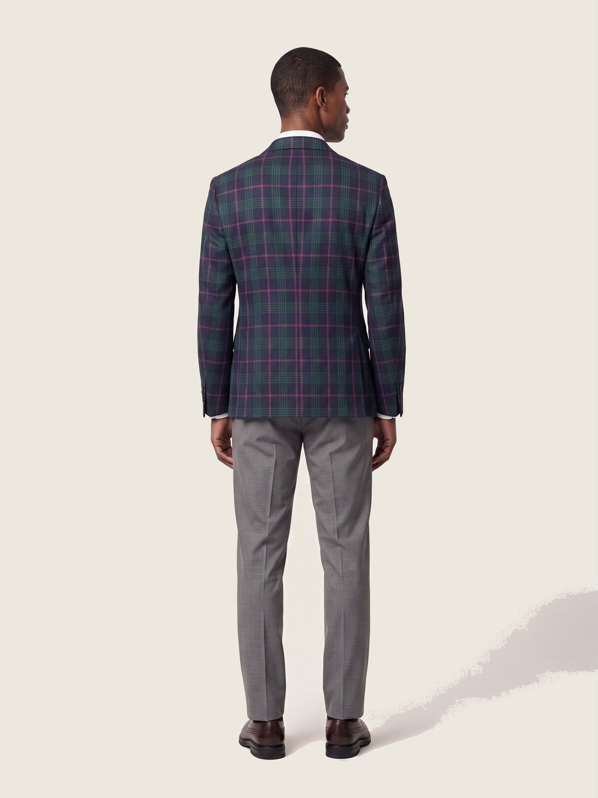 Blazer, Navy Green Plaid, back on the model