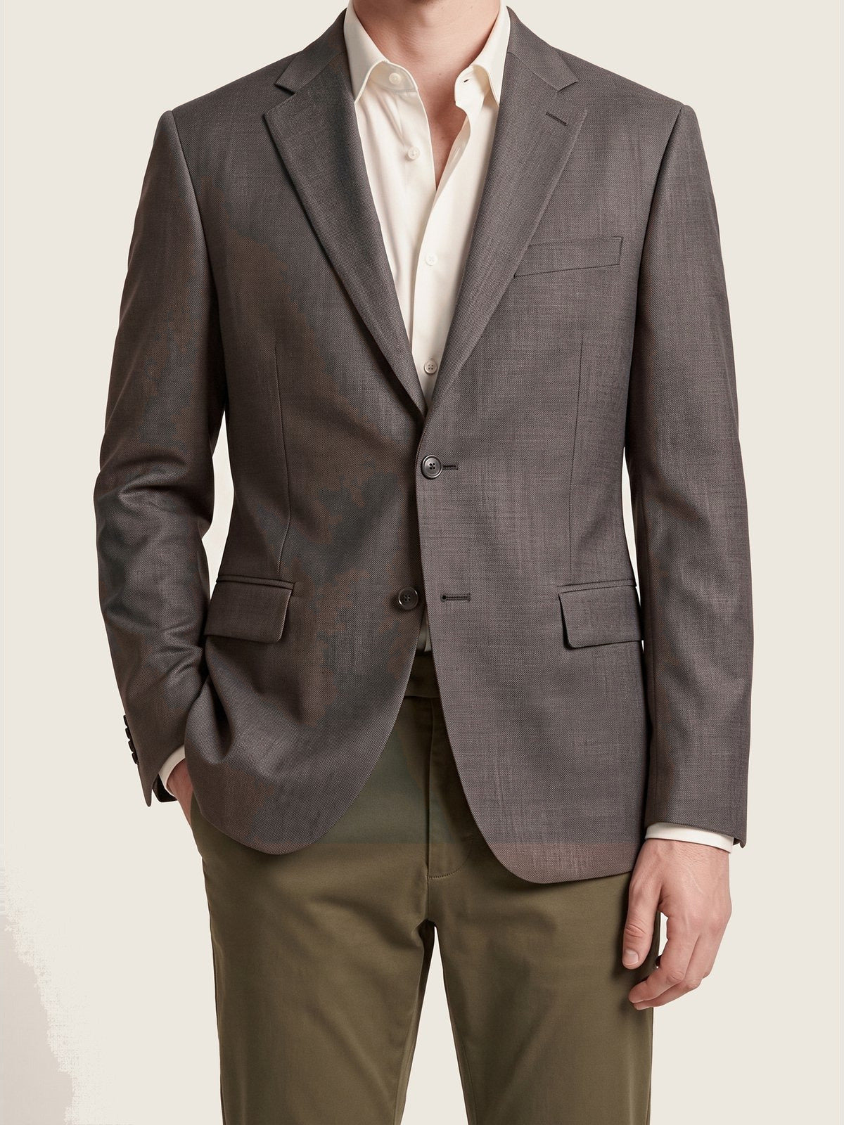 Blazer, Warm Brown, the pockets and cuff on the model
