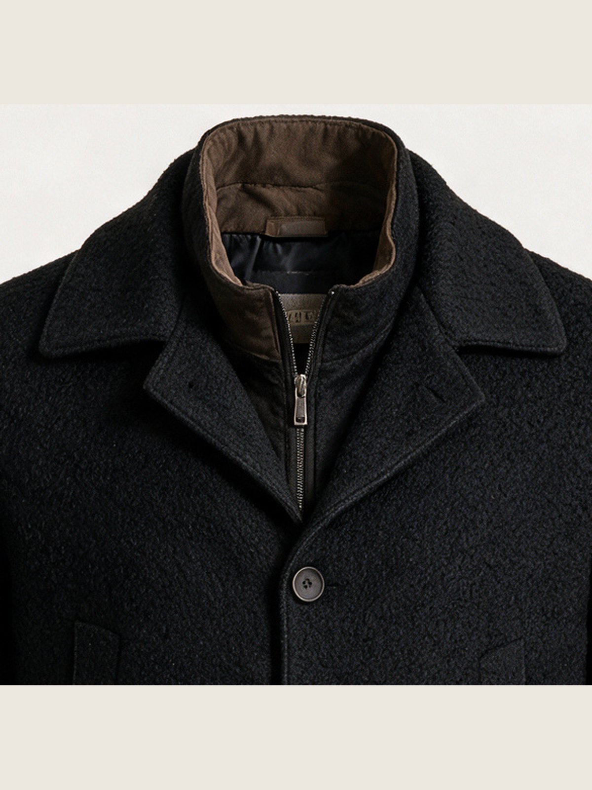 Car Coat, Black Boucle, collar and lapel