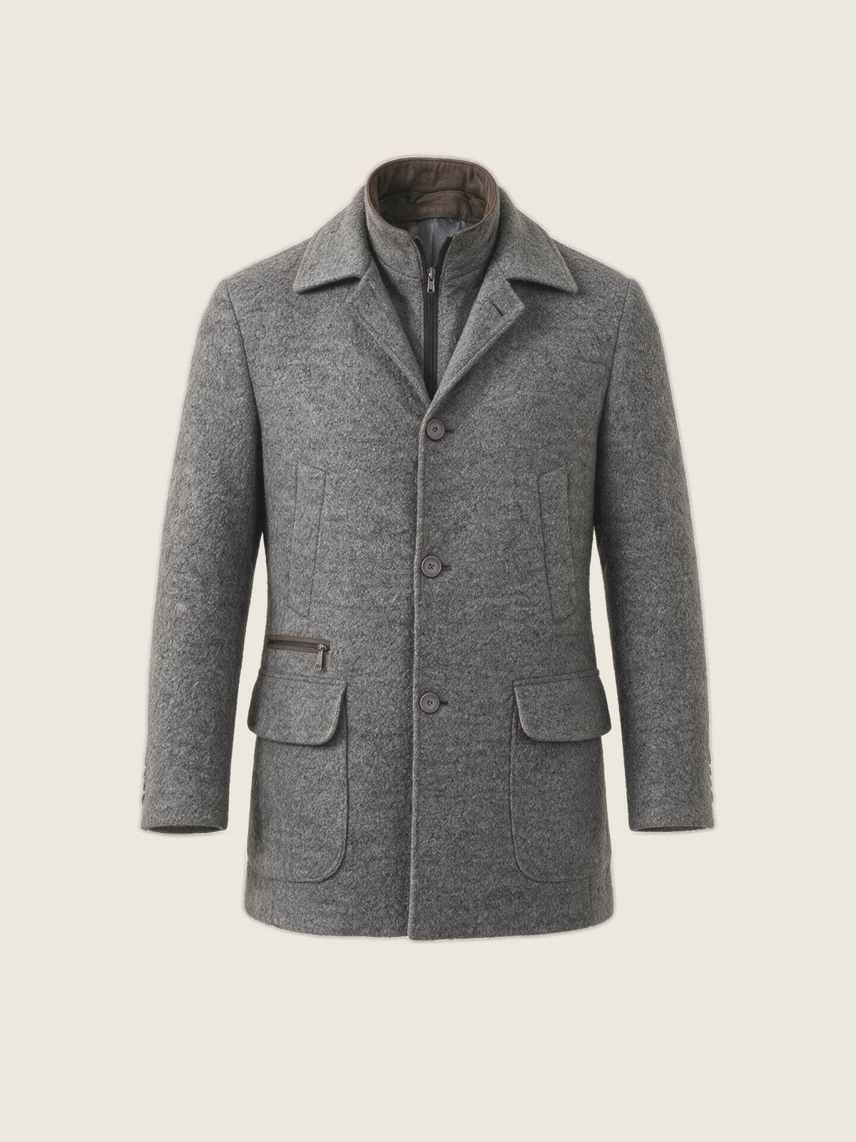 Car Coat, Grey Boucle, front view on a plain background