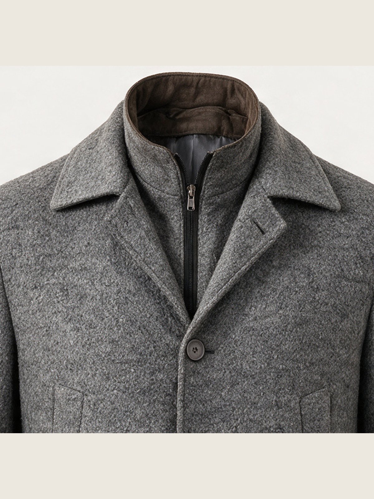 Car Coat, Grey Boucle, collar and lapel