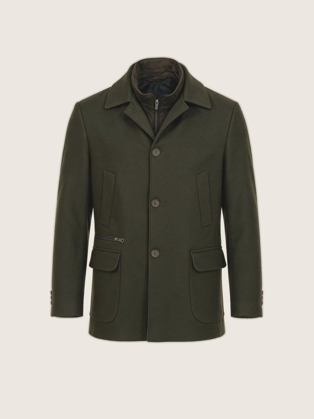 Car Coat, Olive, front view on a plain background