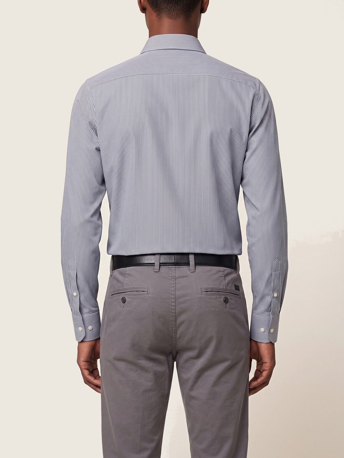 Classic Shirt, Dark Blue and White Slim, back on the model