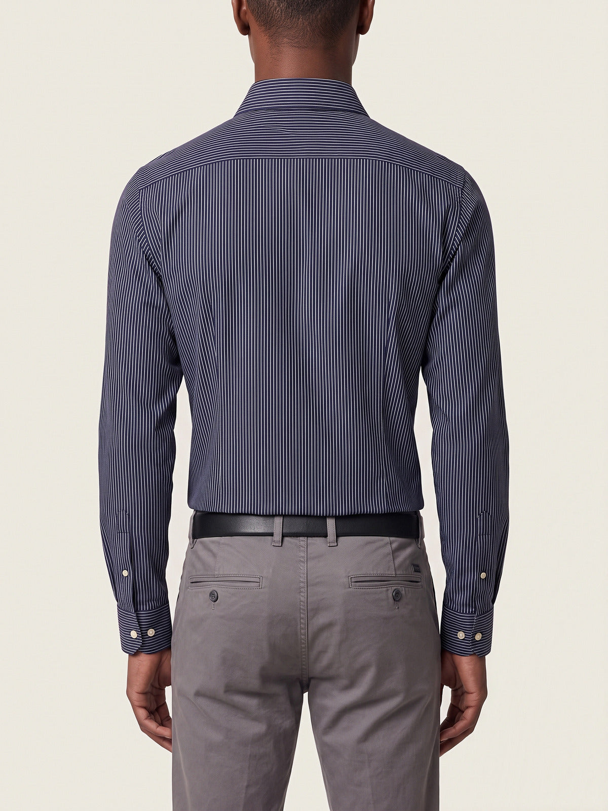 Classic Shirt, Dark Blue and White Slim, back on the model