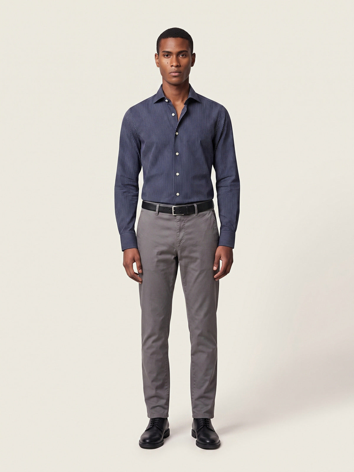 Classic Shirt, Dark Blue and White Slim, on the model