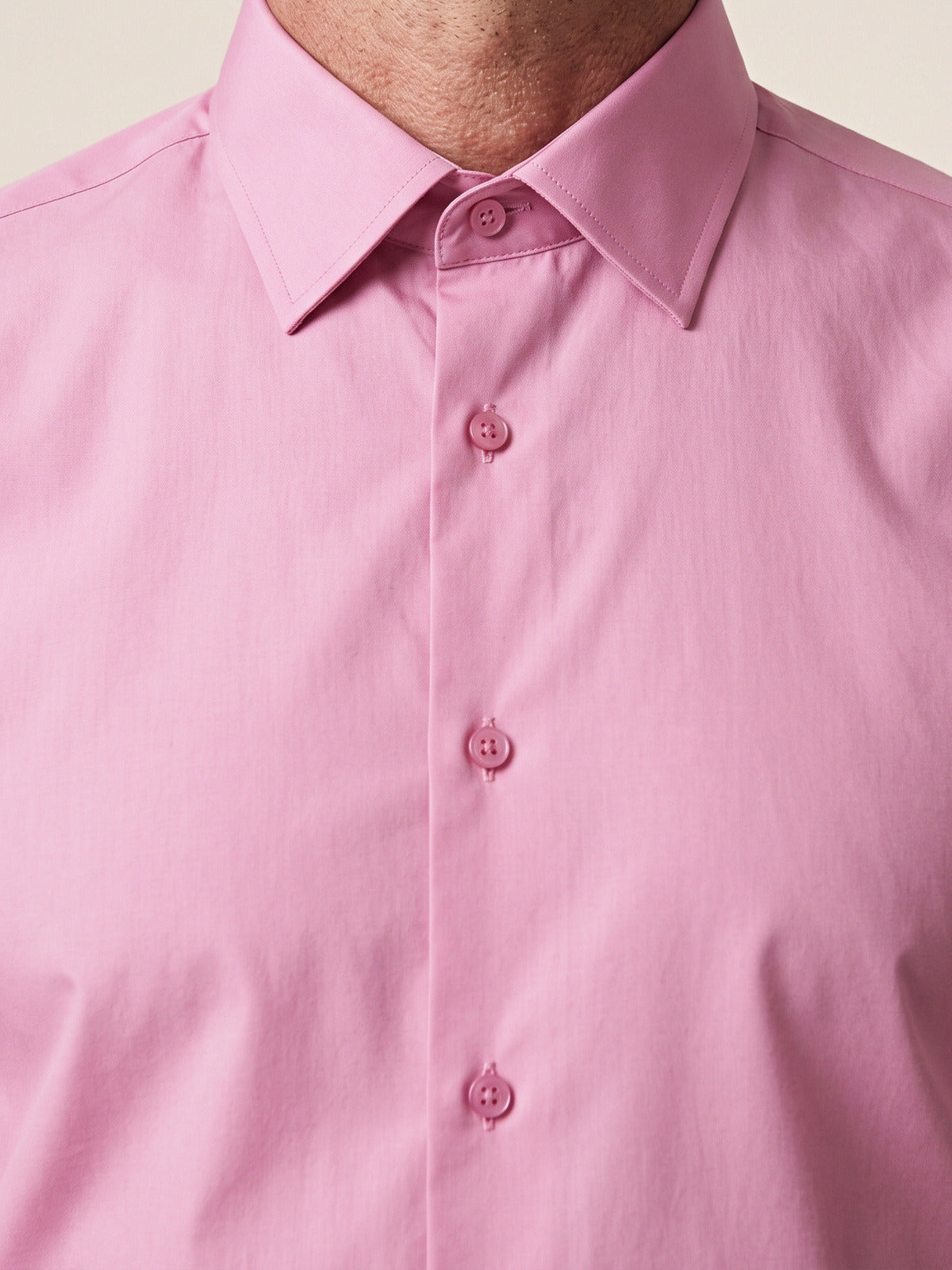 Classic Shirt, Pink, the collar and placket on the model