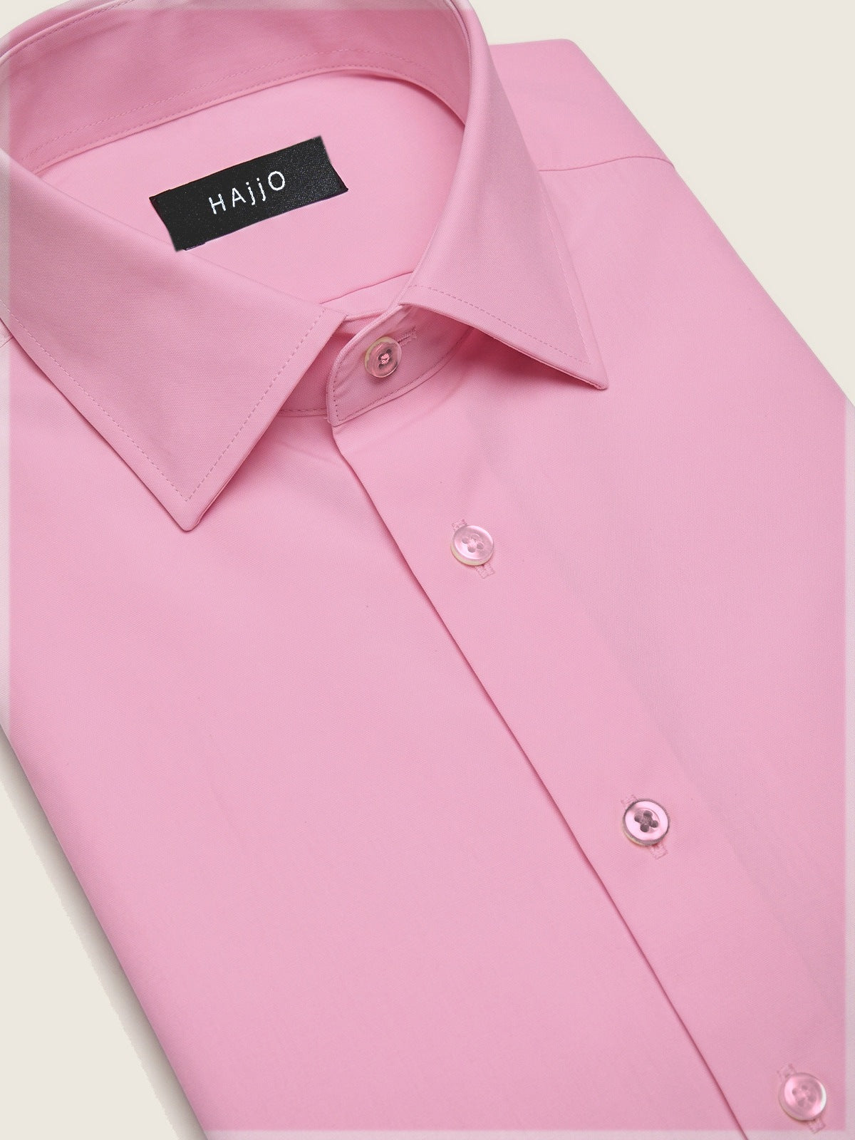 Classic Shirt, Pink, folded, showing the collar and the Hajjo label