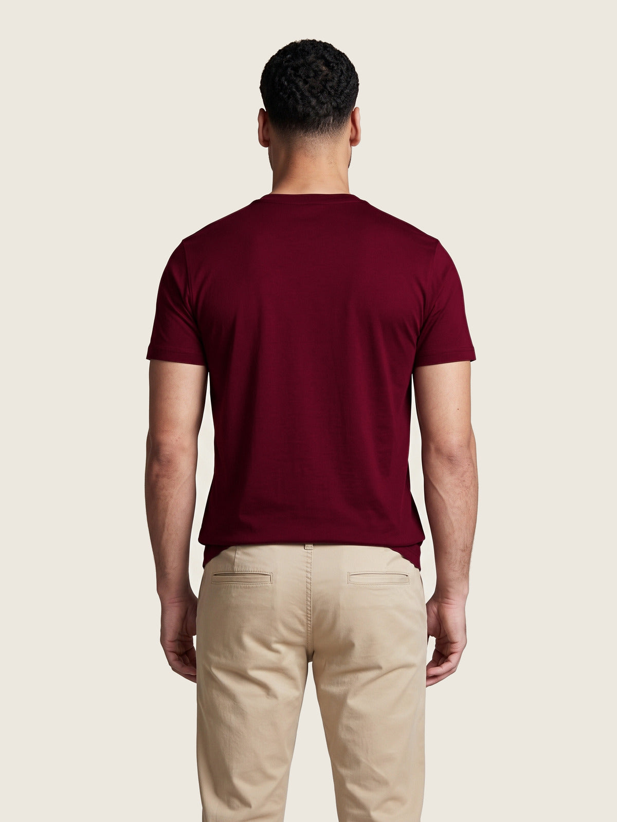 Comfort Tee, Burgundy, back on the model
