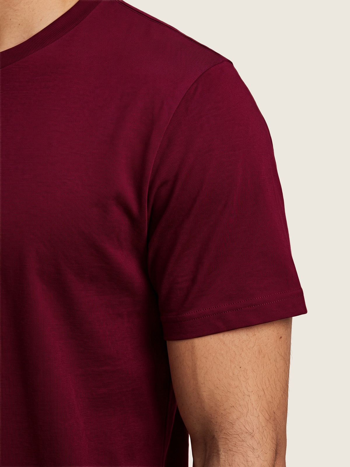 Comfort Tee, Burgundy, close up on the cloth