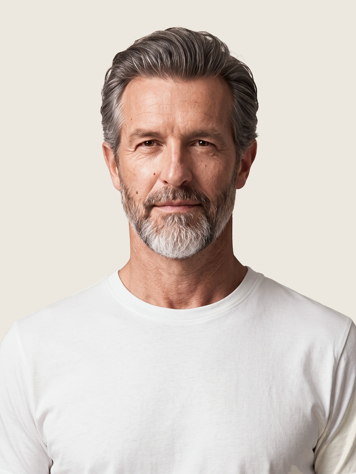 Comfort Tee, White, the neckline on the model