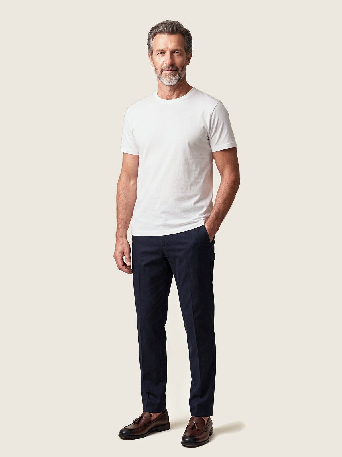 Comfort Tee, White, on the model