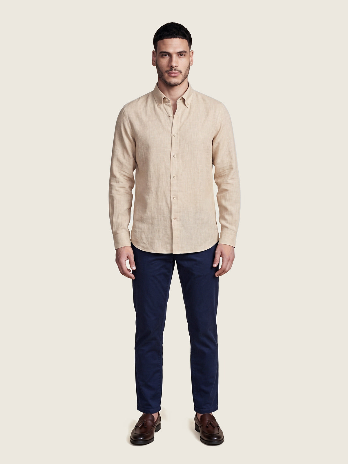 Linen Shirt, Beige, on the model