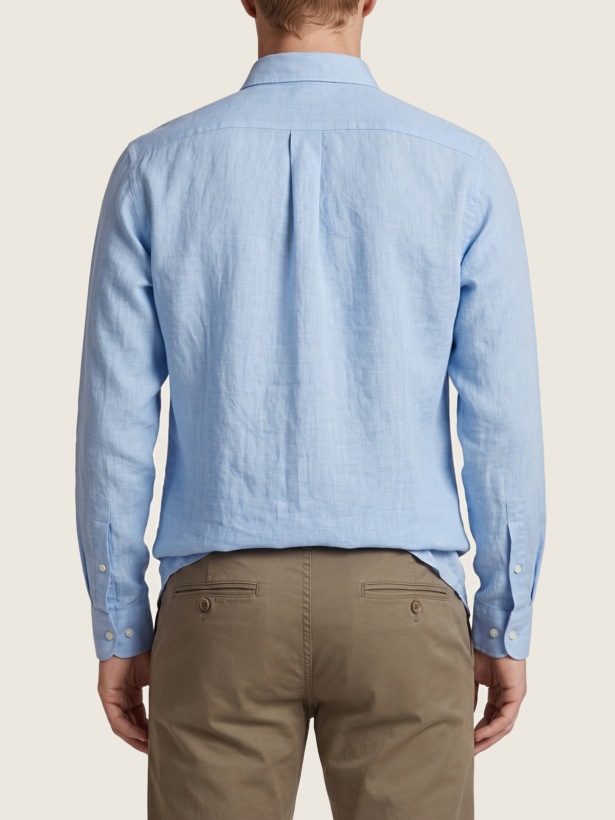 Linen Shirt, Light Sky Blue, back on the model