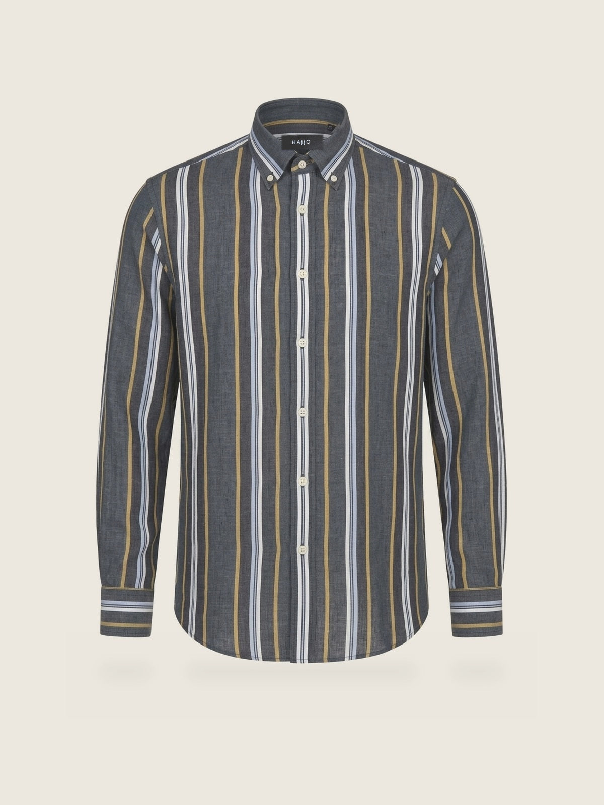 Linen Shirt, Olive and Mid Grey, front view on a plain background