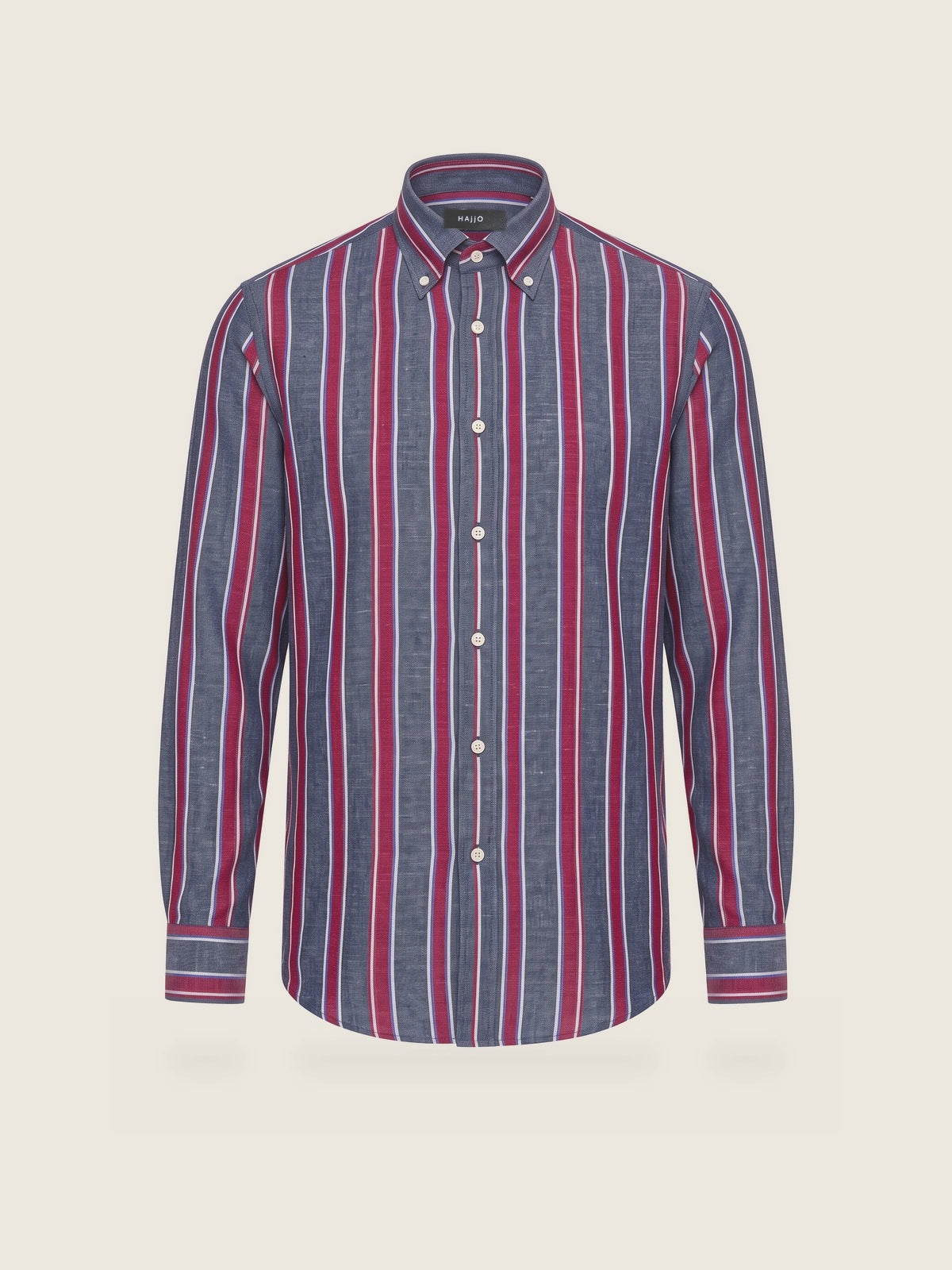 Linen Shirt, Red and Navy, front view on a plain background