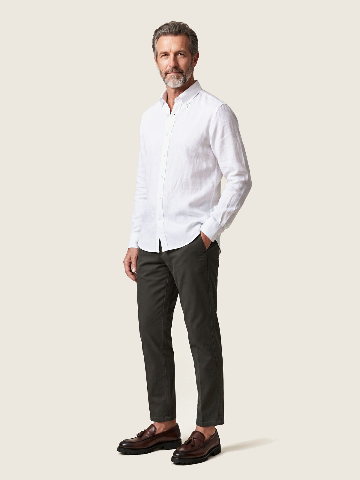 Linen Shirt, White, on the model