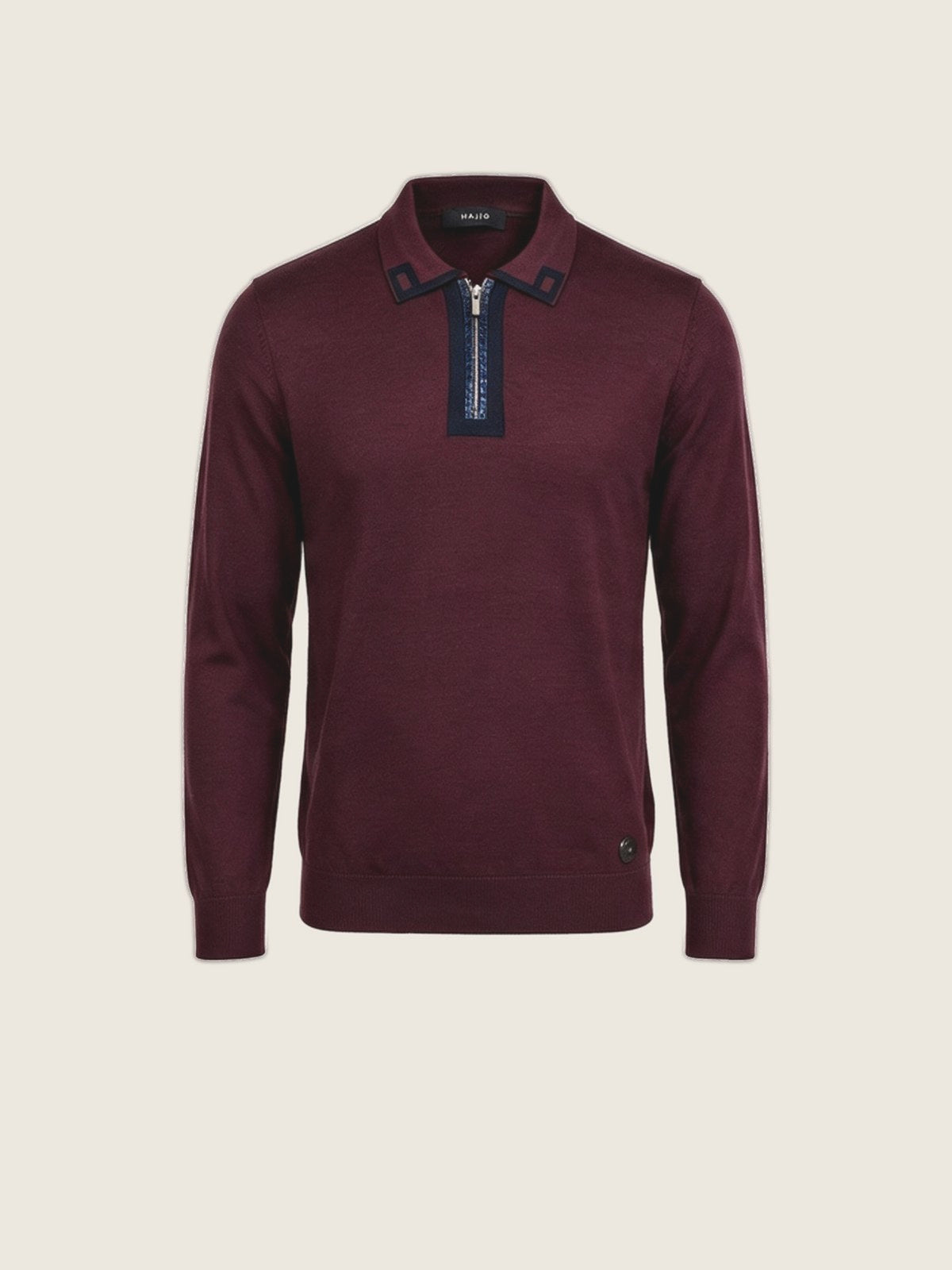 Merino Zip Polo, Burgundy, front view on a plain background