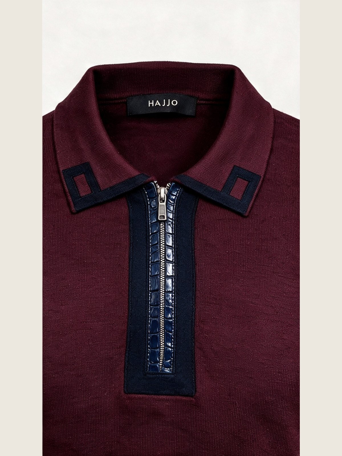Merino Zip Polo, Burgundy, collar and placket
