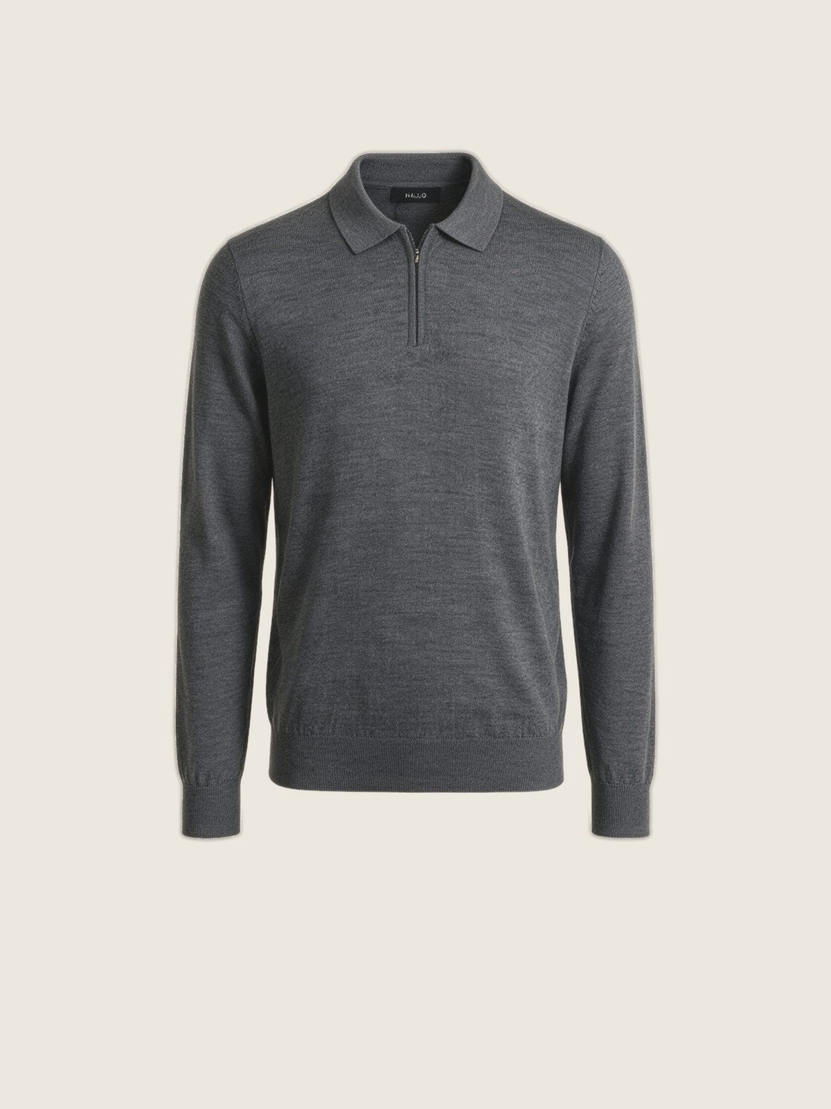 Merino Zip Polo, Charcoal, front view on a plain background