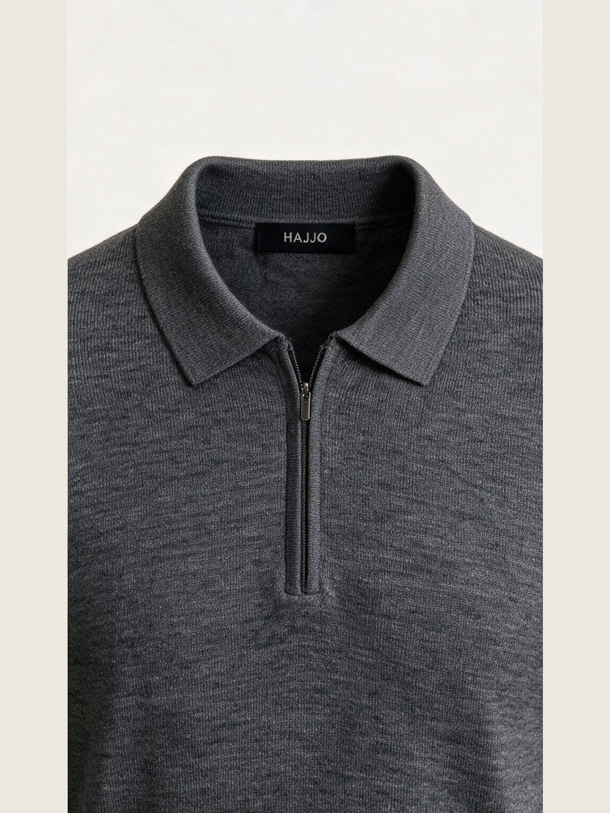Merino Zip Polo, Charcoal, collar and placket