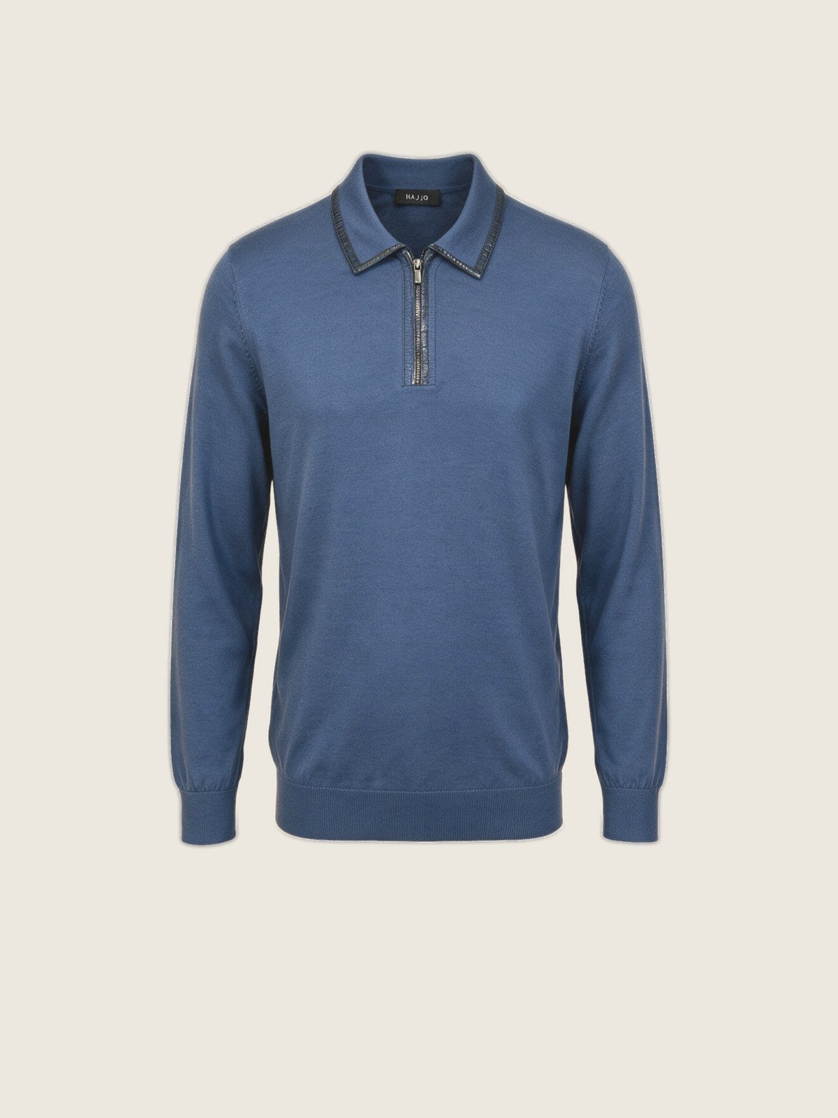 Merino Zip Polo, Dusty Blue, front view on a plain background