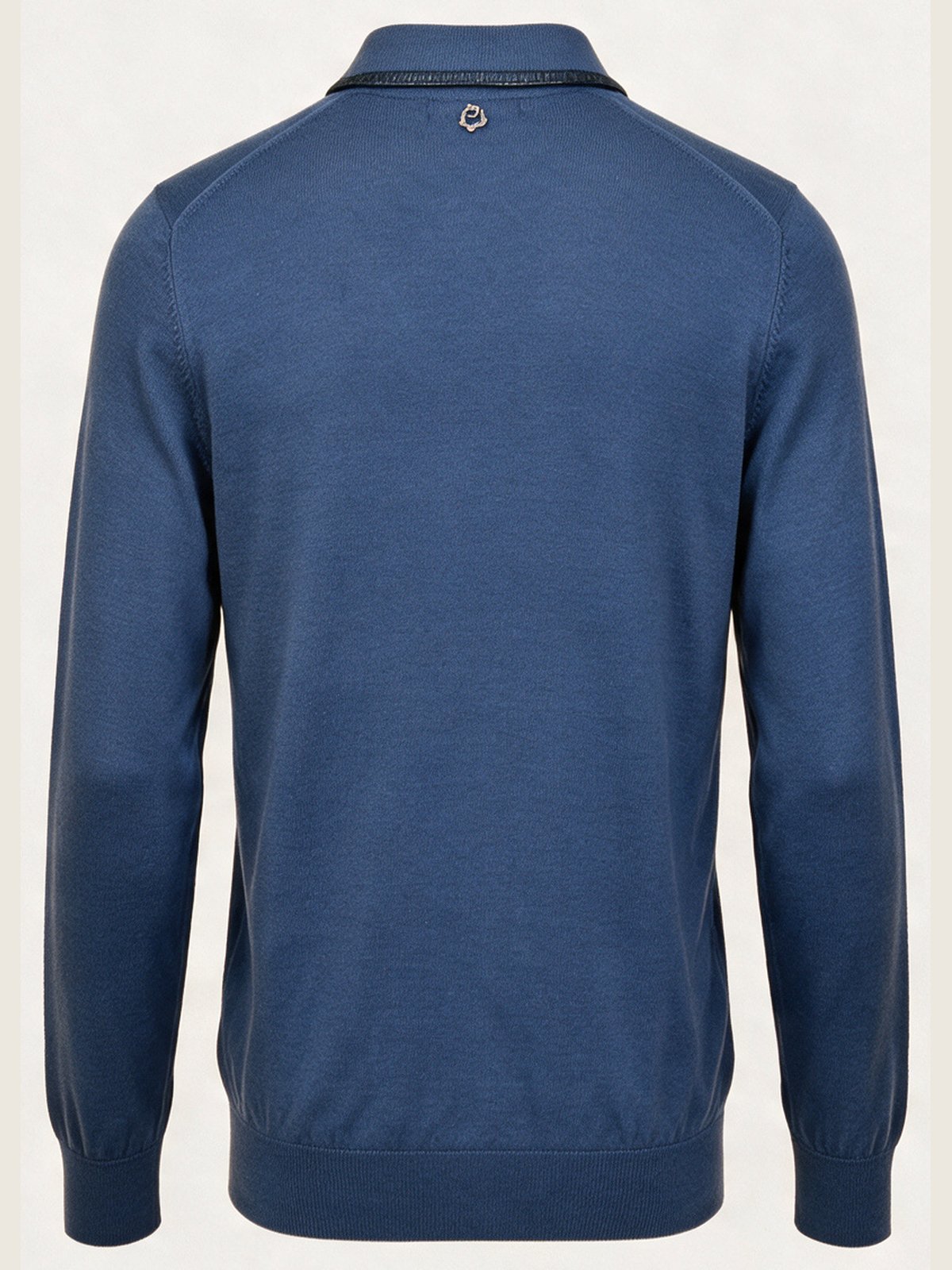 Merino Zip Polo, Dusty Blue, back view