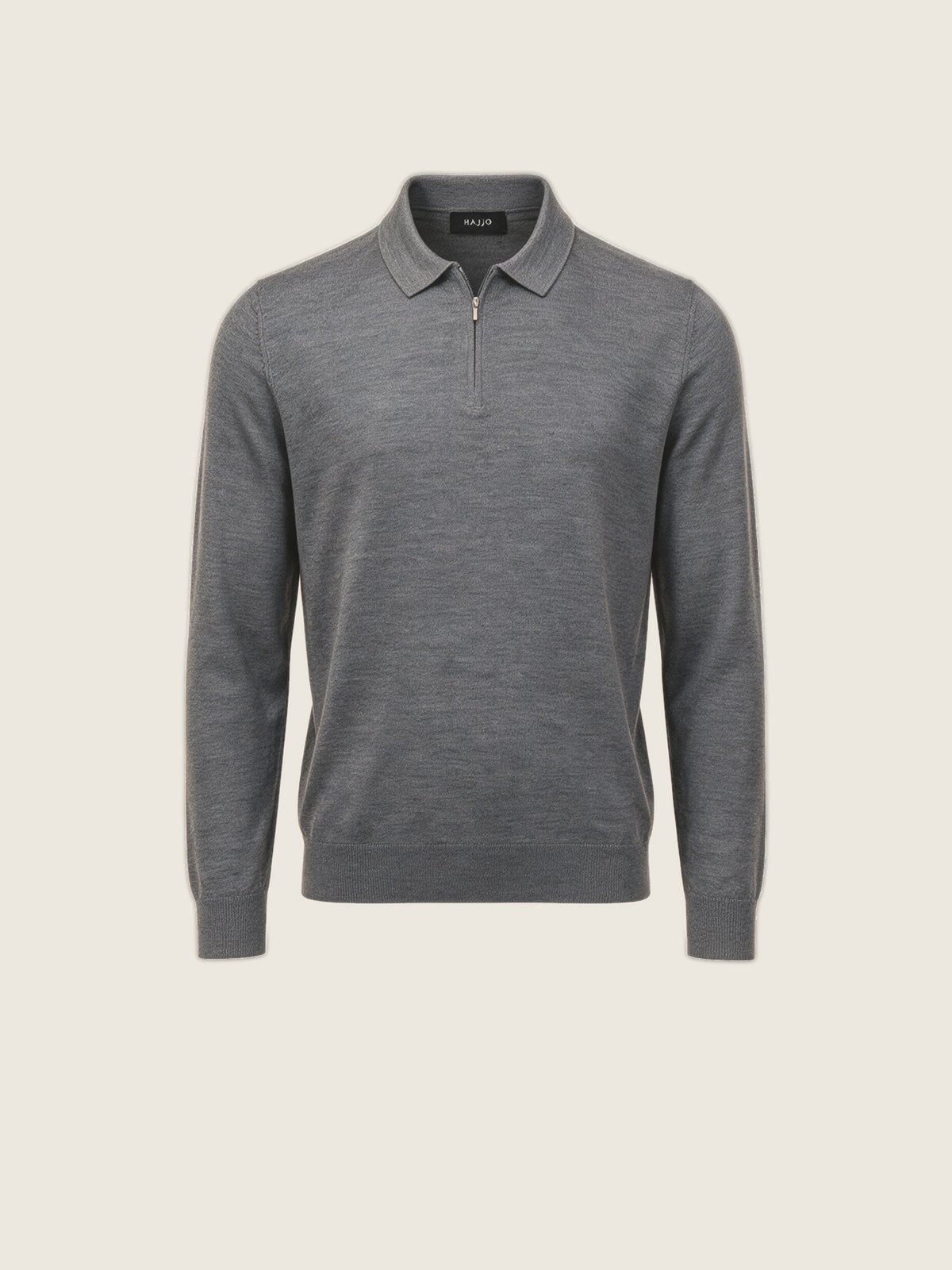 Merino Zip Polo, Grey, front view on a plain background