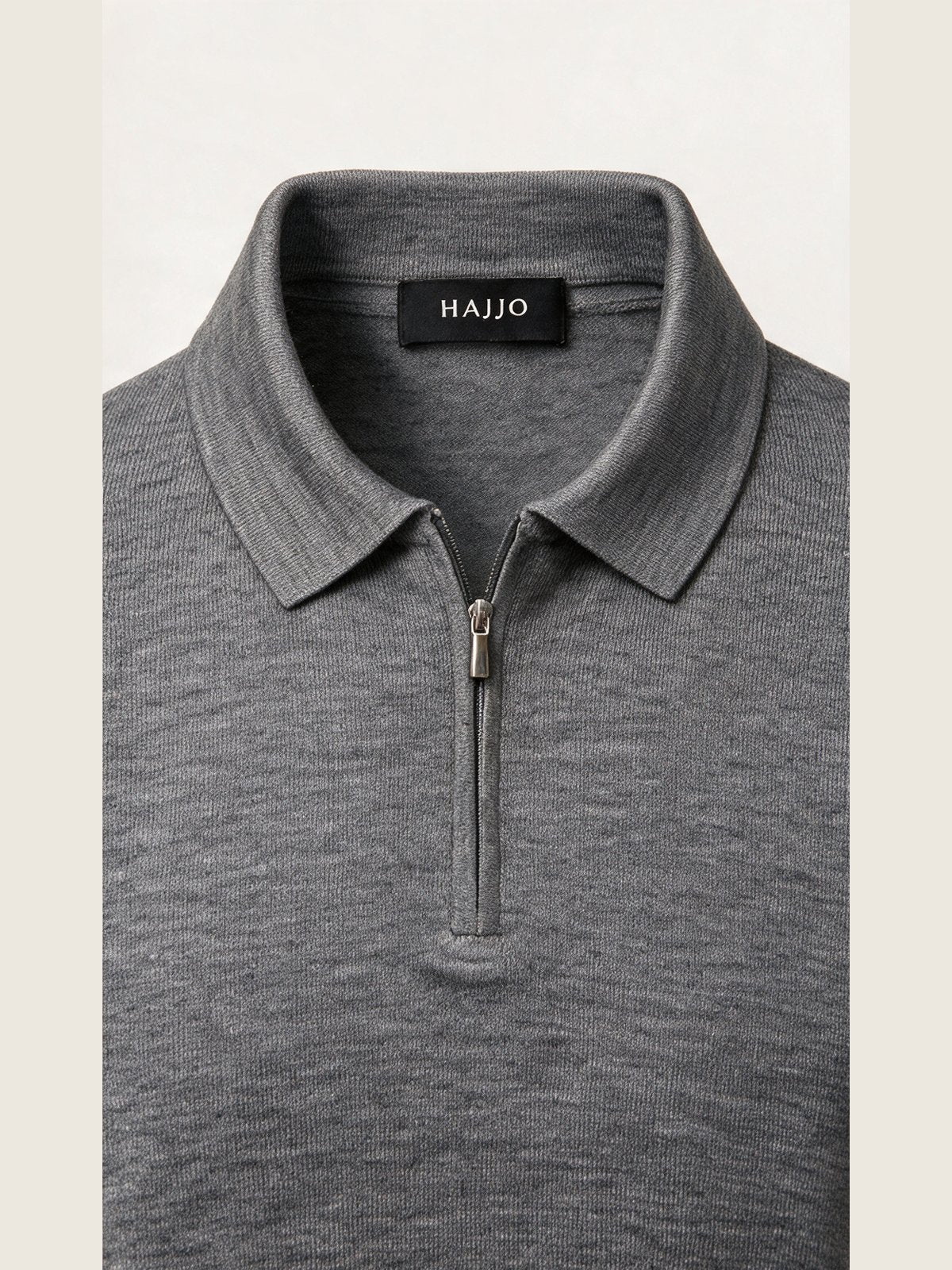 Merino Zip Polo, Grey, collar and placket