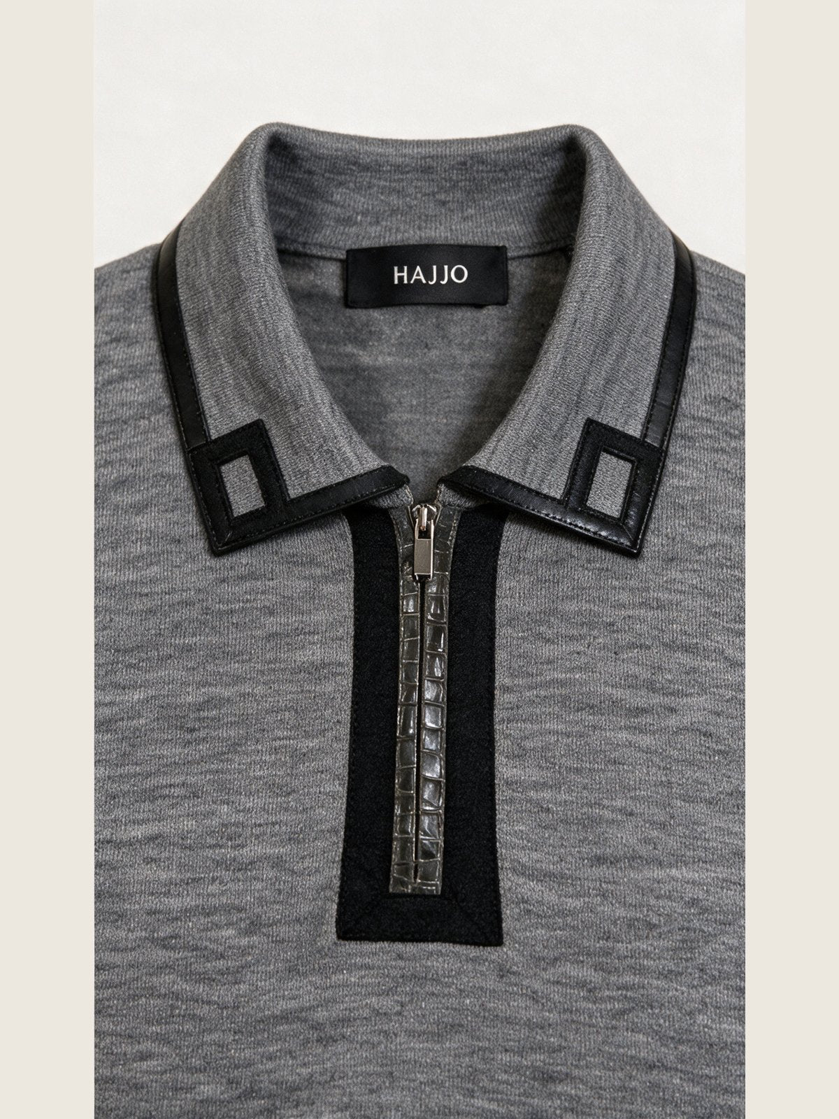 Merino Zip Polo, Grey with Black Trim, collar and placket