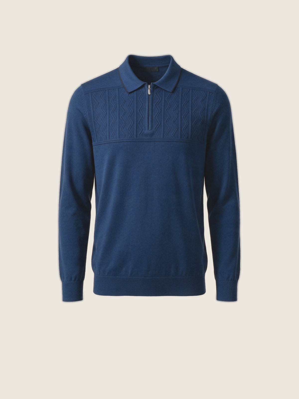 Merino Zip Polo, Ink Blue, front view on a plain background
