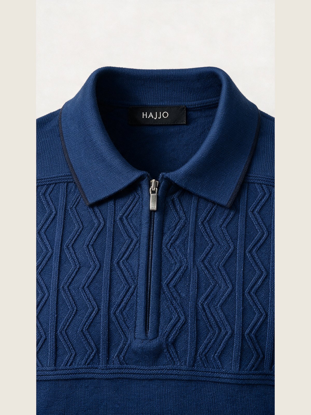 Merino Zip Polo, Ink Blue, collar and placket
