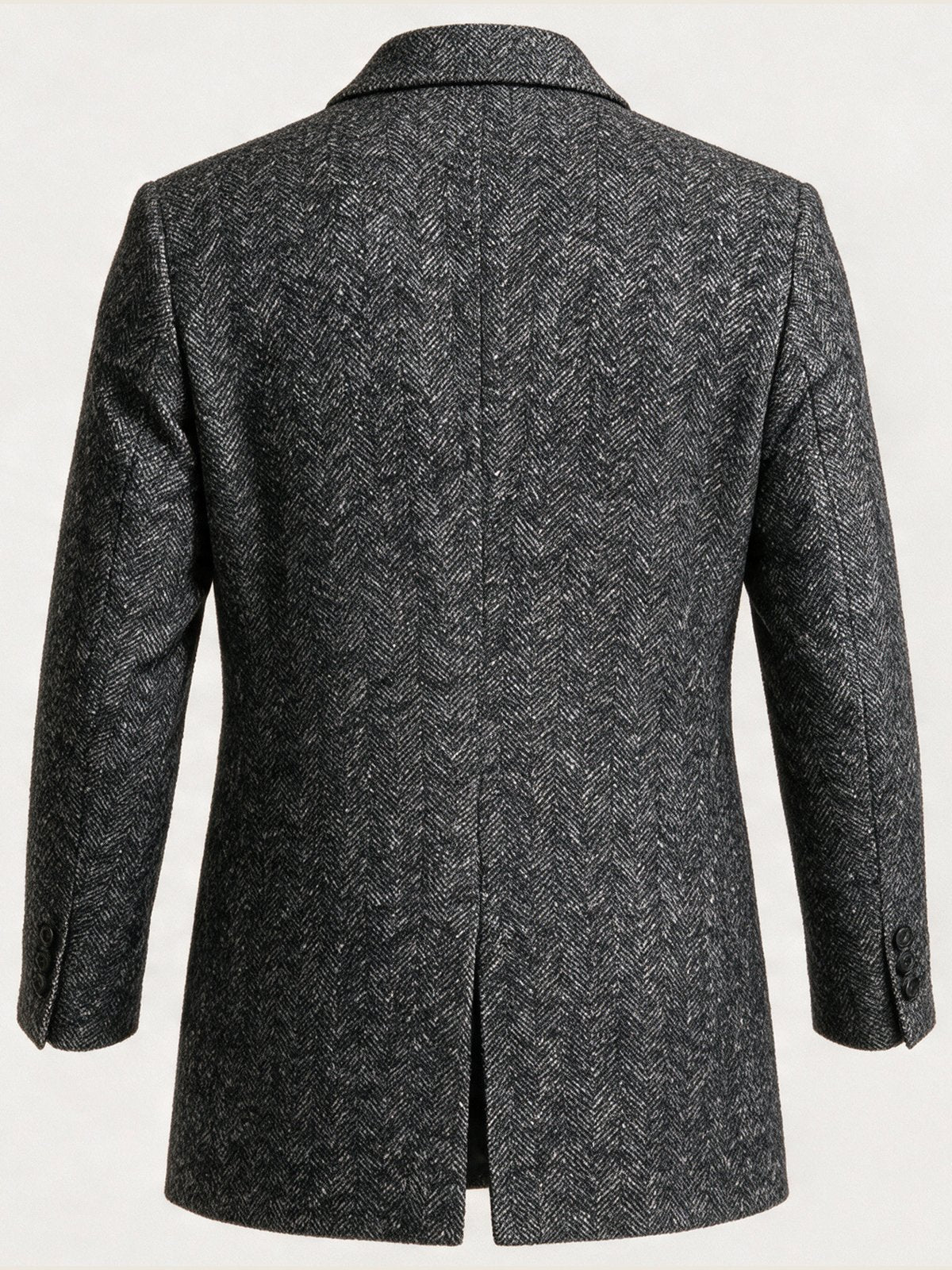 Overcoat, Charcoal Herringbone, back view