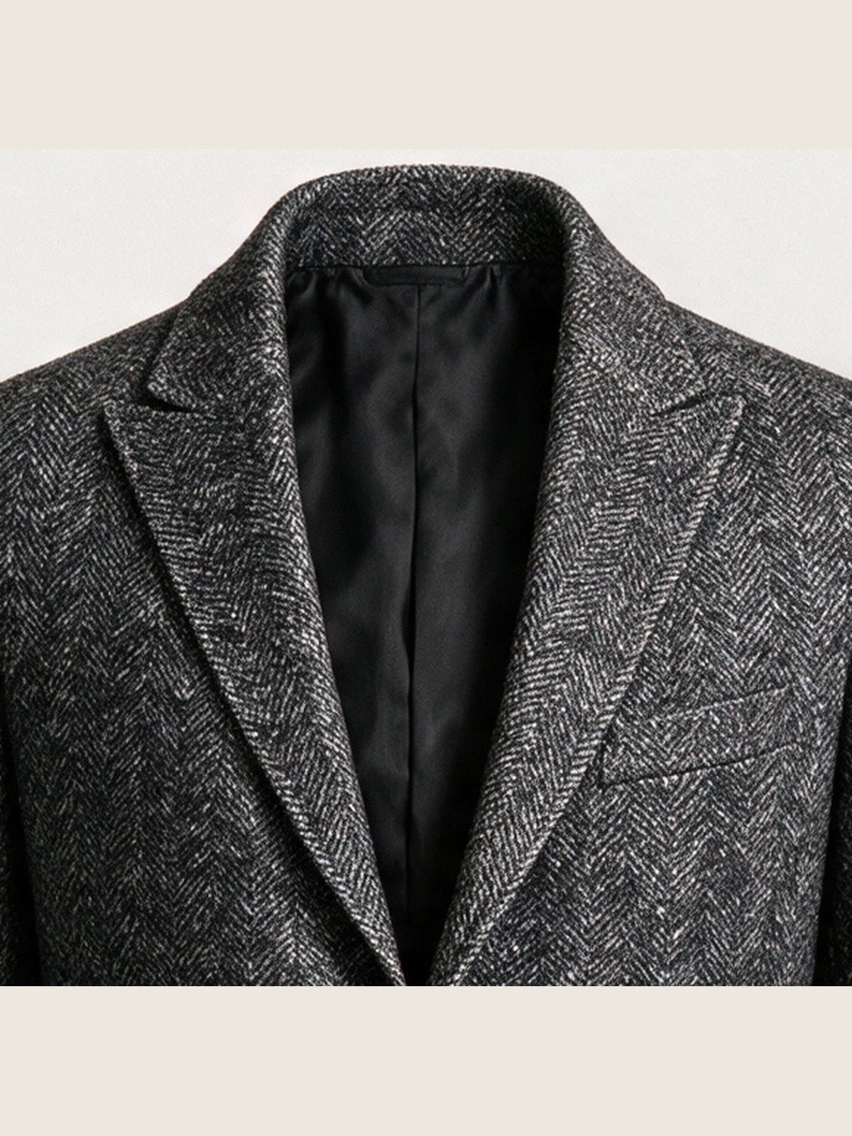 Overcoat, Charcoal Herringbone, collar and lapel