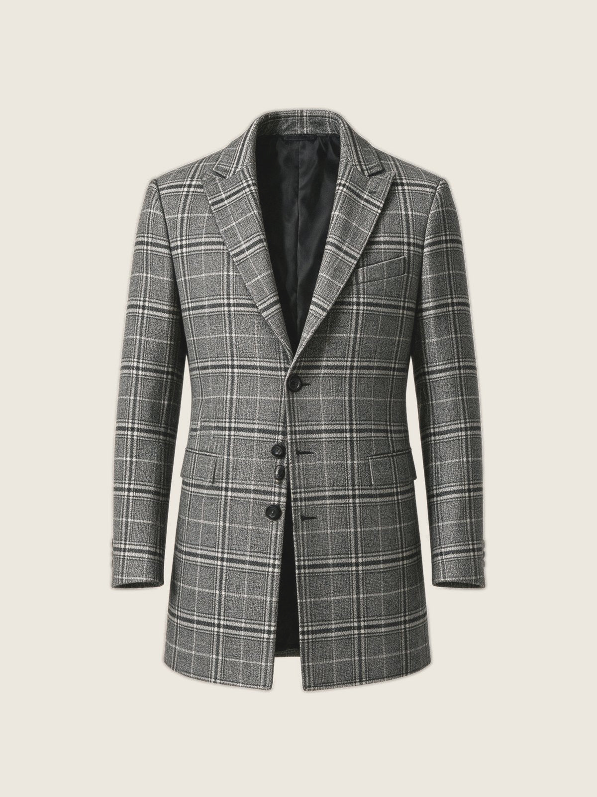 Overcoat, Grey Check, front view on a plain background