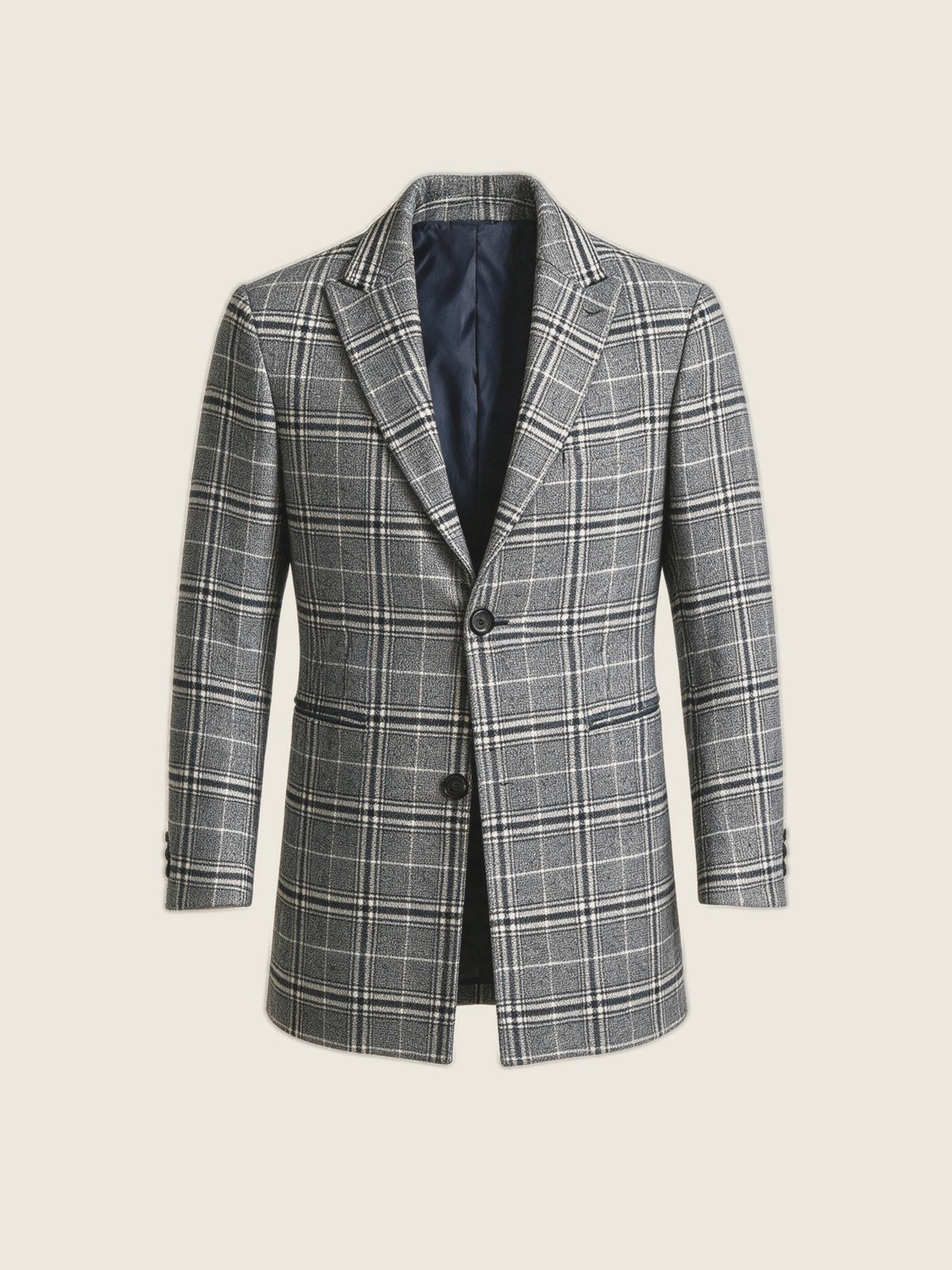 Overcoat, Grey Glen Check, front view on a plain background