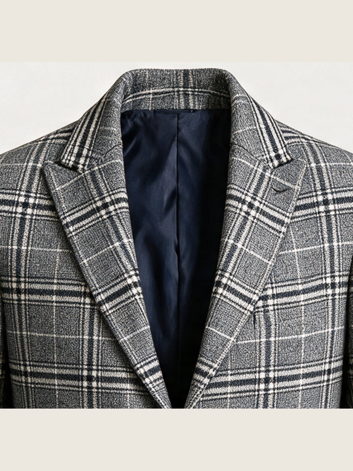 Overcoat, Grey Glen Check, collar and lapel