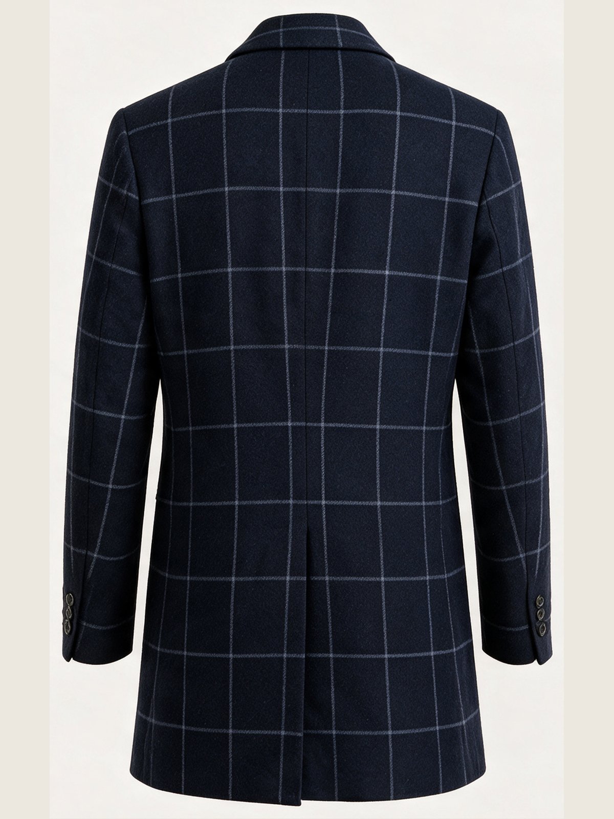Overcoat, Navy Windowpane, back view