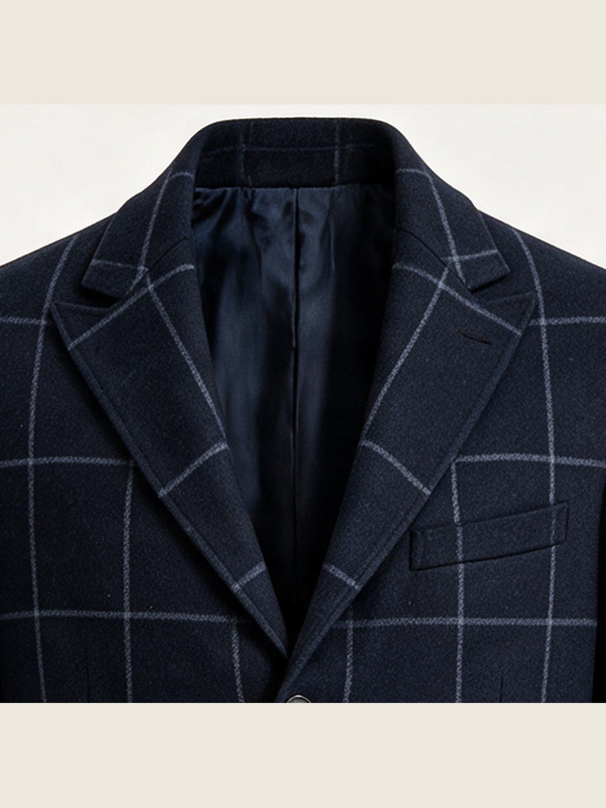 Overcoat, Navy Windowpane, collar and lapel