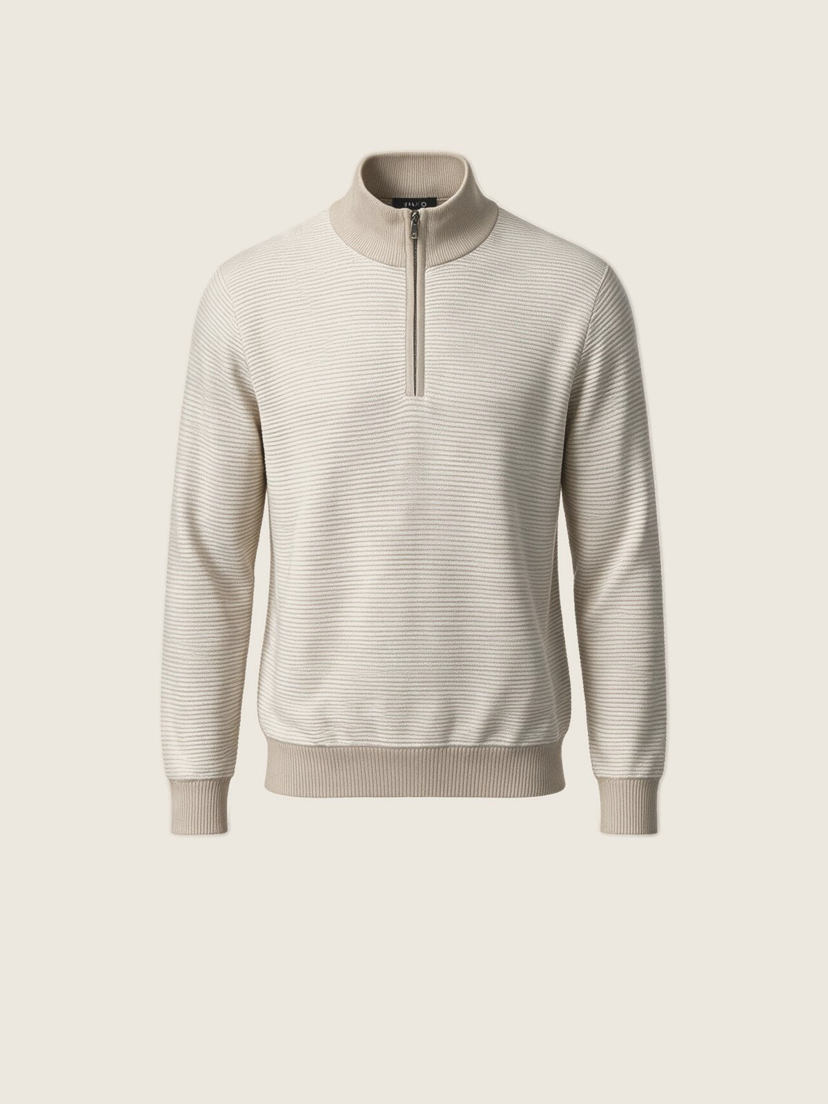 Ribbed Half-Zip, Beige, front view on a plain background