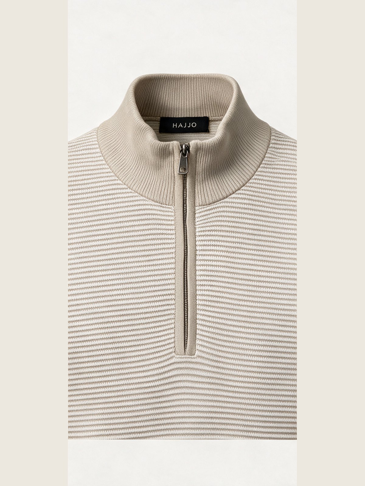 Ribbed Half-Zip, Beige, collar and placket