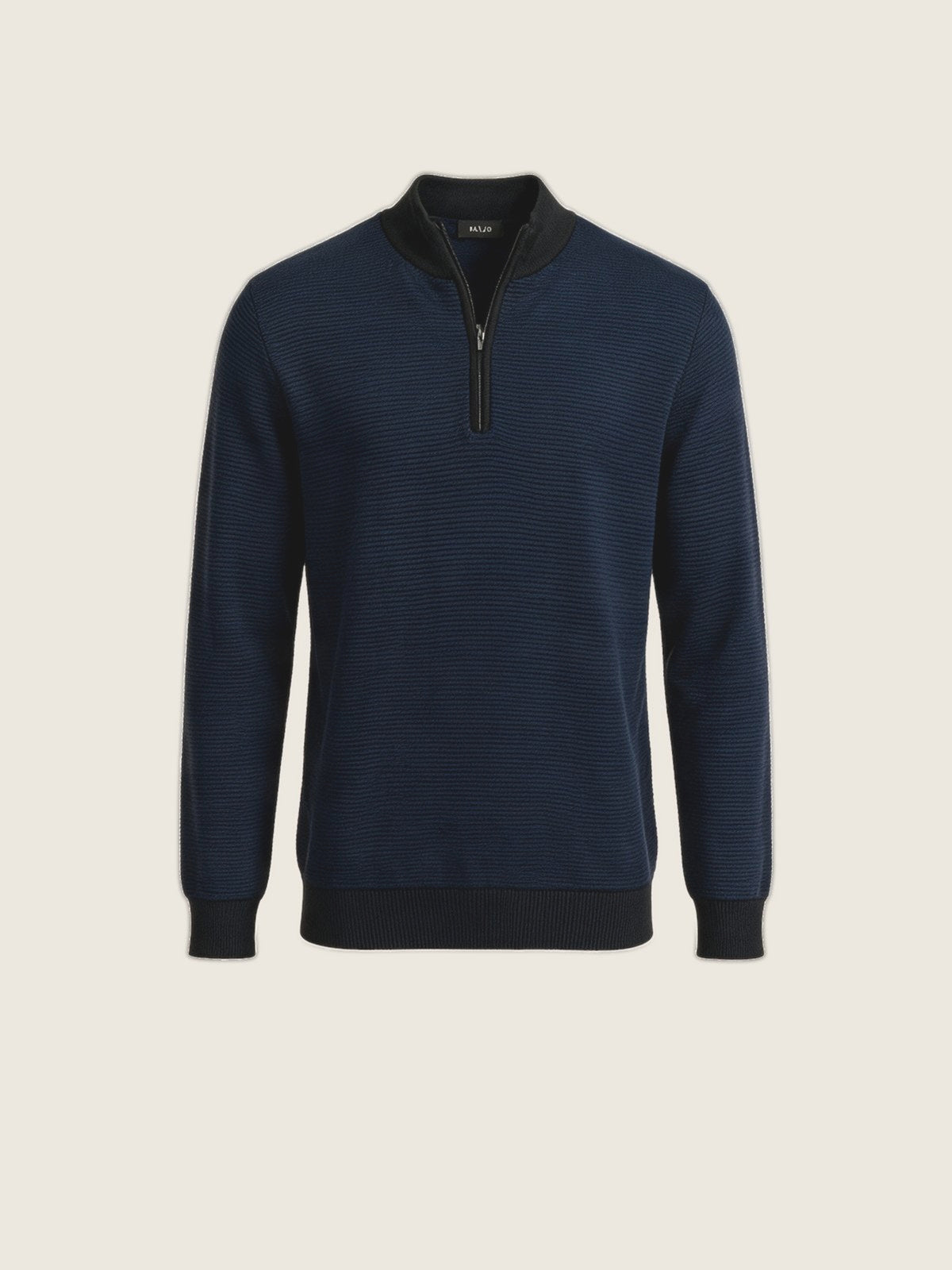 Ribbed Half-Zip, Navy and Black, front view on a plain background