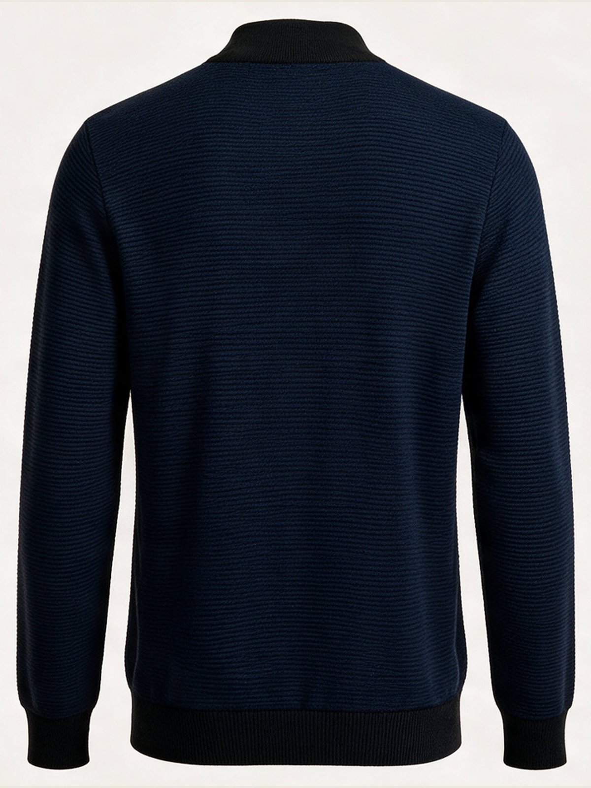 Ribbed Half-Zip, Navy and Black, back view
