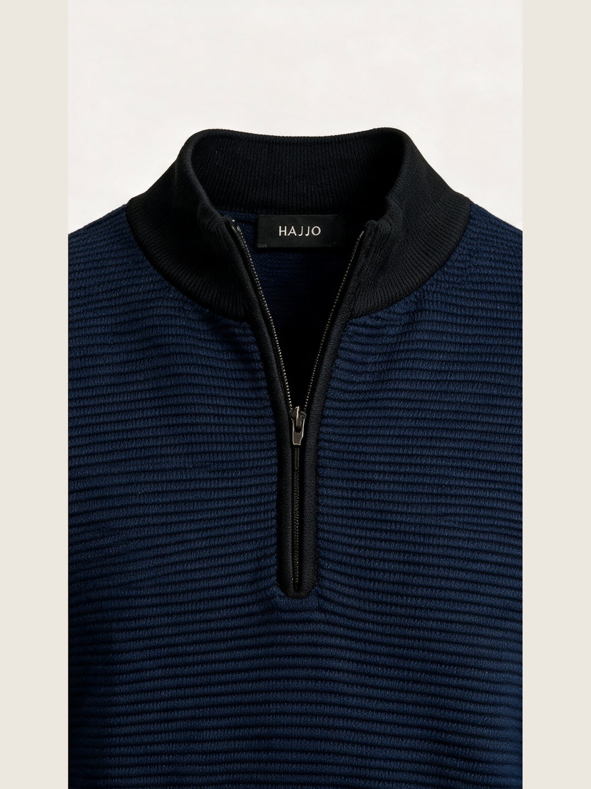 Ribbed Half-Zip, Navy and Black, collar and placket