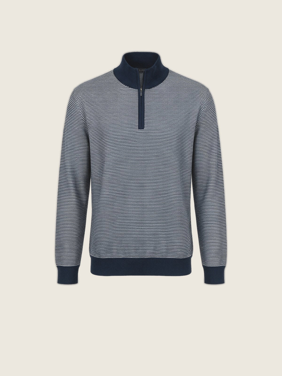 Striped Half-Zip, Navy and White, front view on a plain background