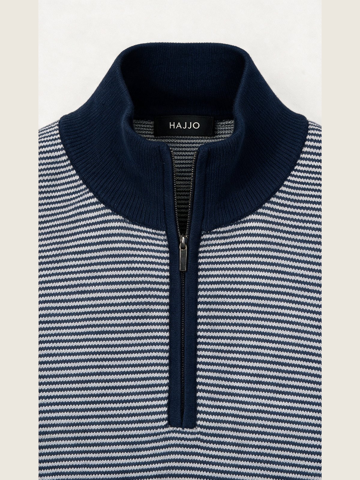 Striped Half-Zip, Navy and White, collar and placket