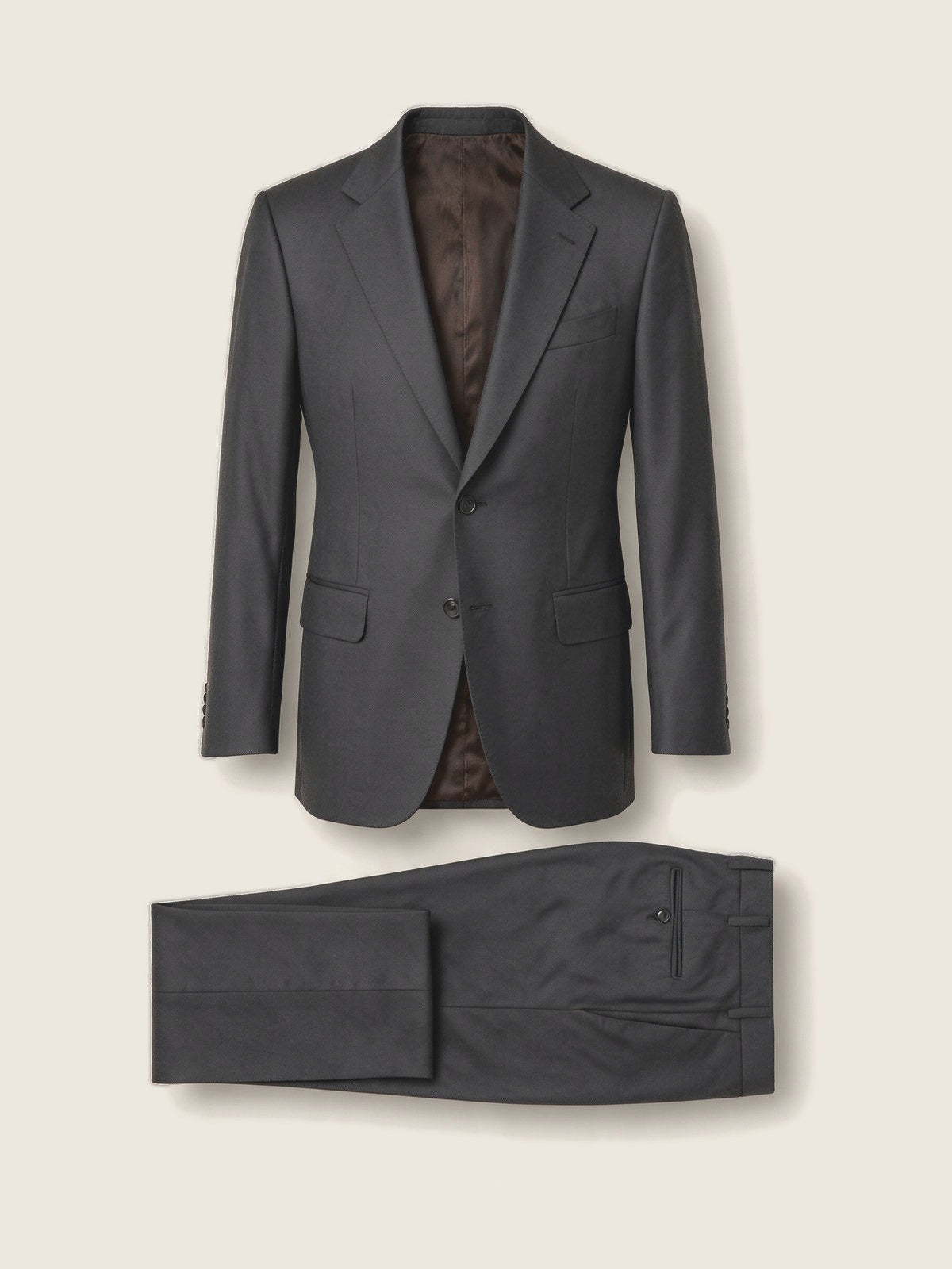 Suit, Charcoal Grey, front view on a plain background
