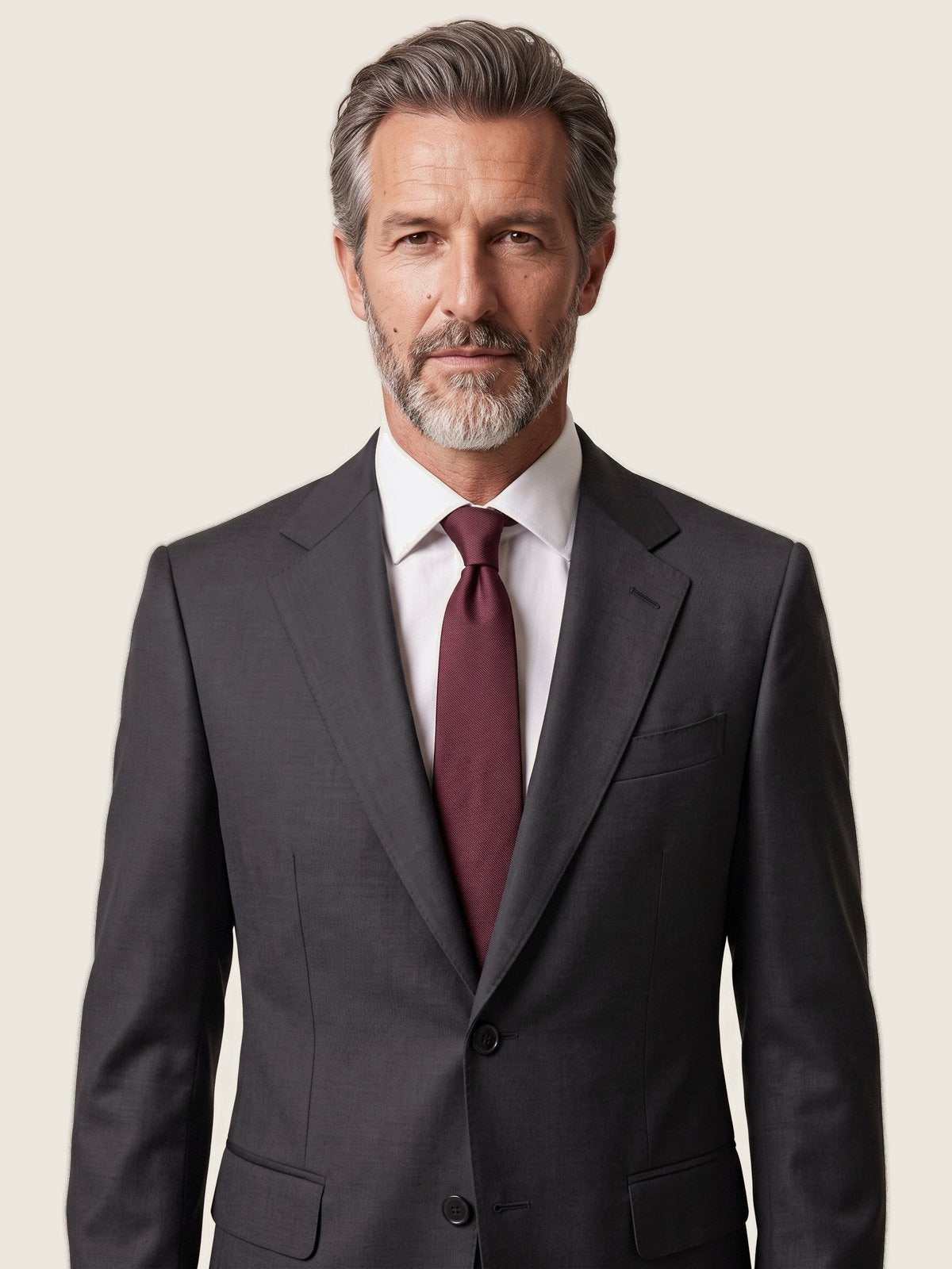 Suit, Charcoal Grey, collar and lapel on the model