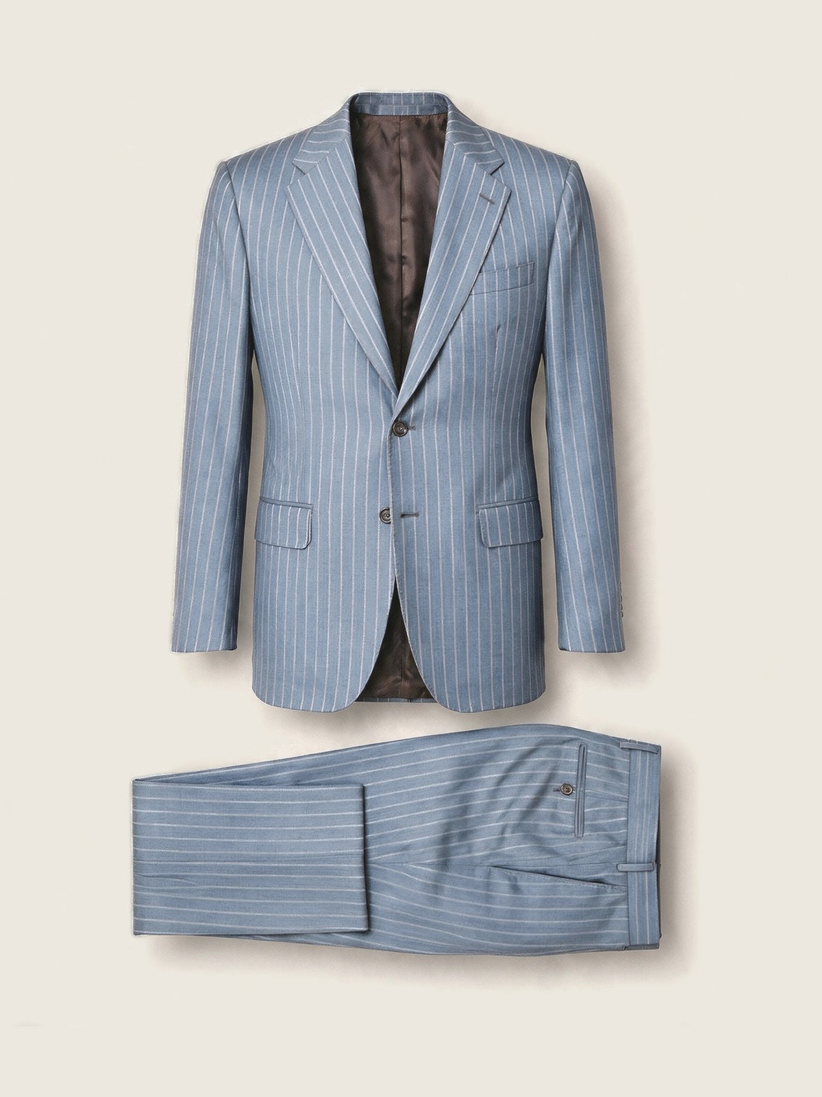 Suit, Light Blue Chalk Stripe, front view on a plain background