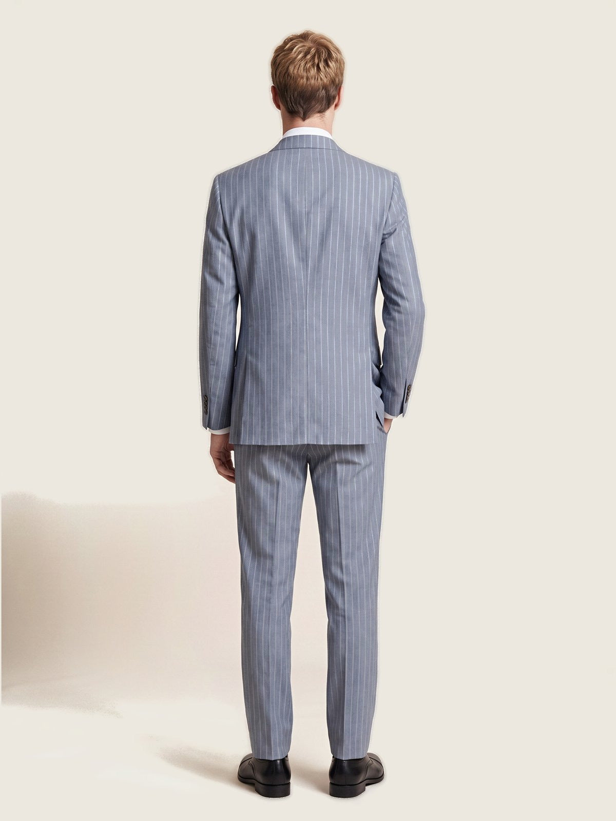 Suit, Light Blue Chalk Stripe, back on the model
